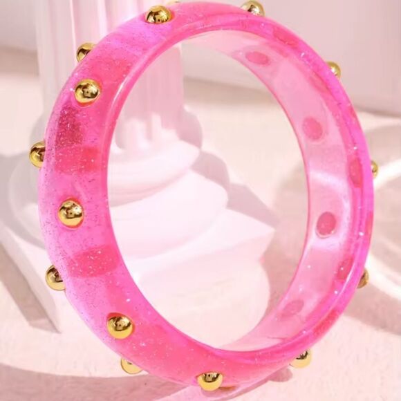 New FREE PEOPLE Pink Studded Resin Bangle Bracelet In Pink - Picture 2 of 8